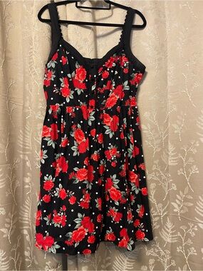 Hot Topic Black Dress with Red Floral Accents